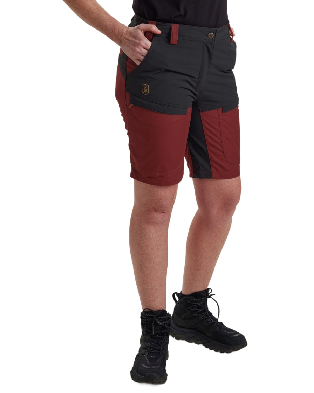 Oxblood Red coloured Deerhunter Lady Ann Shorts on white background 