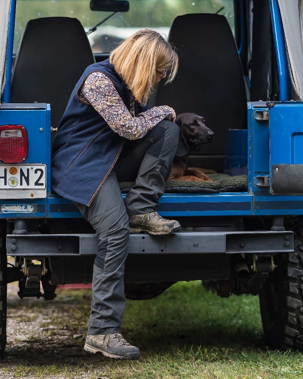 Black Ink coloured Deerhunter Lady Ann Trousers on jeep background 