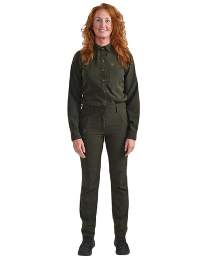 Forest Green coloured Deerhunter Lady Canopy Trousers on white background 