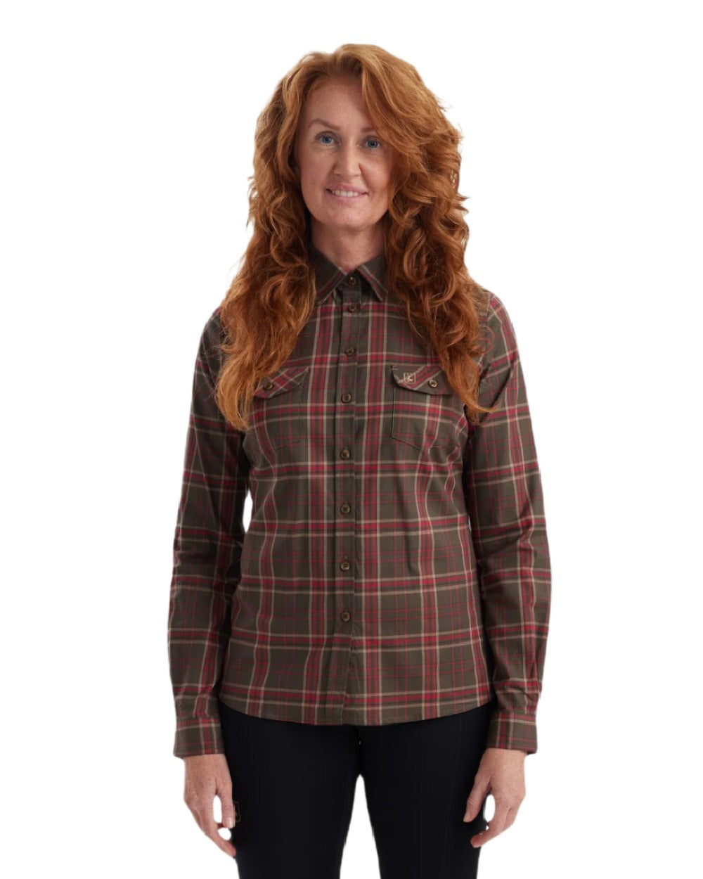 Green Check coloured Deerhunter Lady Elena Shirt on white background 