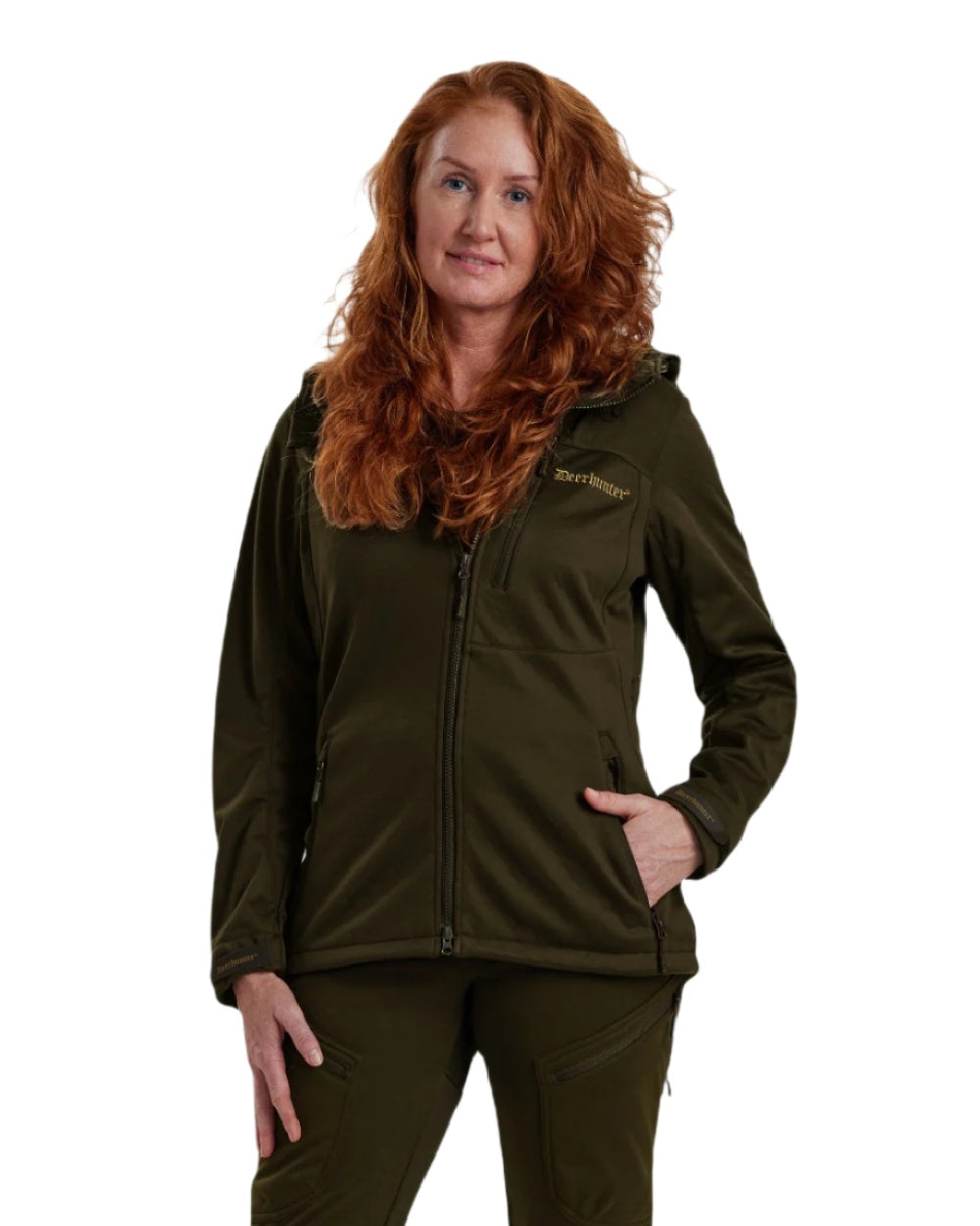 Art Green coloured Deerhunter Lady Excape Softshell Jacket on white background 