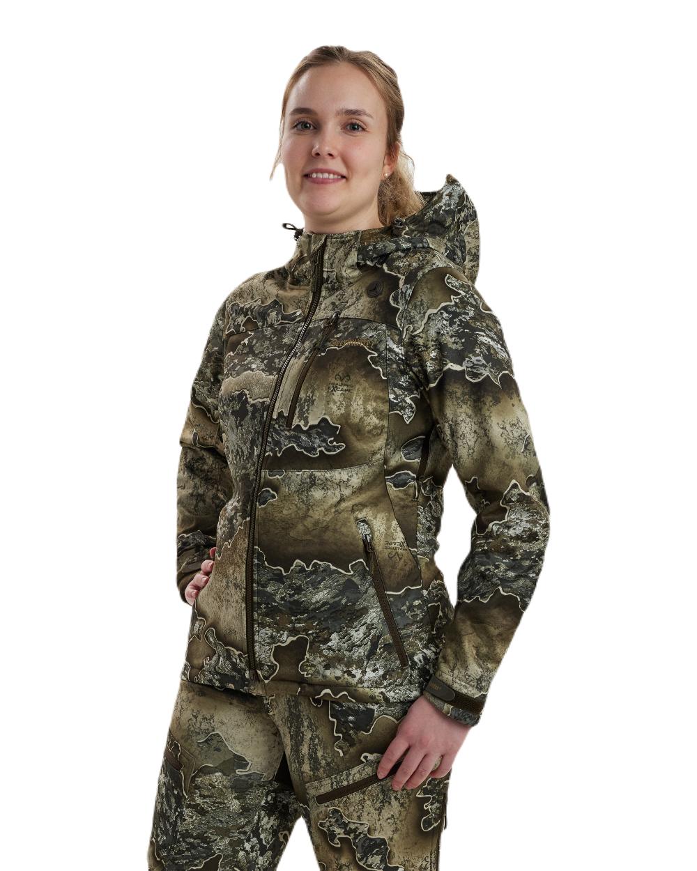 Realtree Excape coloured Deerhunter Lady Excape Softshell Jacket on white background 