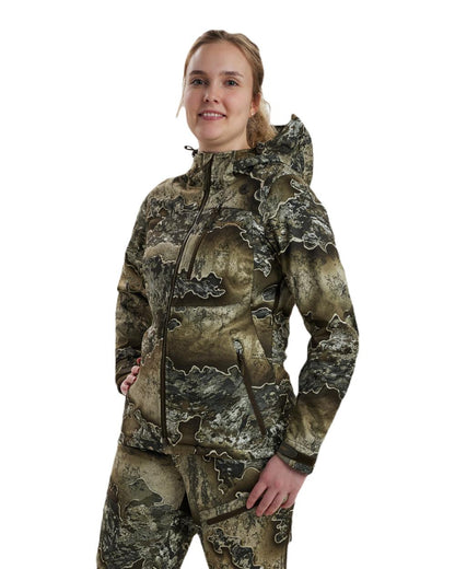 Realtree Excape coloured Deerhunter Lady Excape Softshell Jacket on white background 