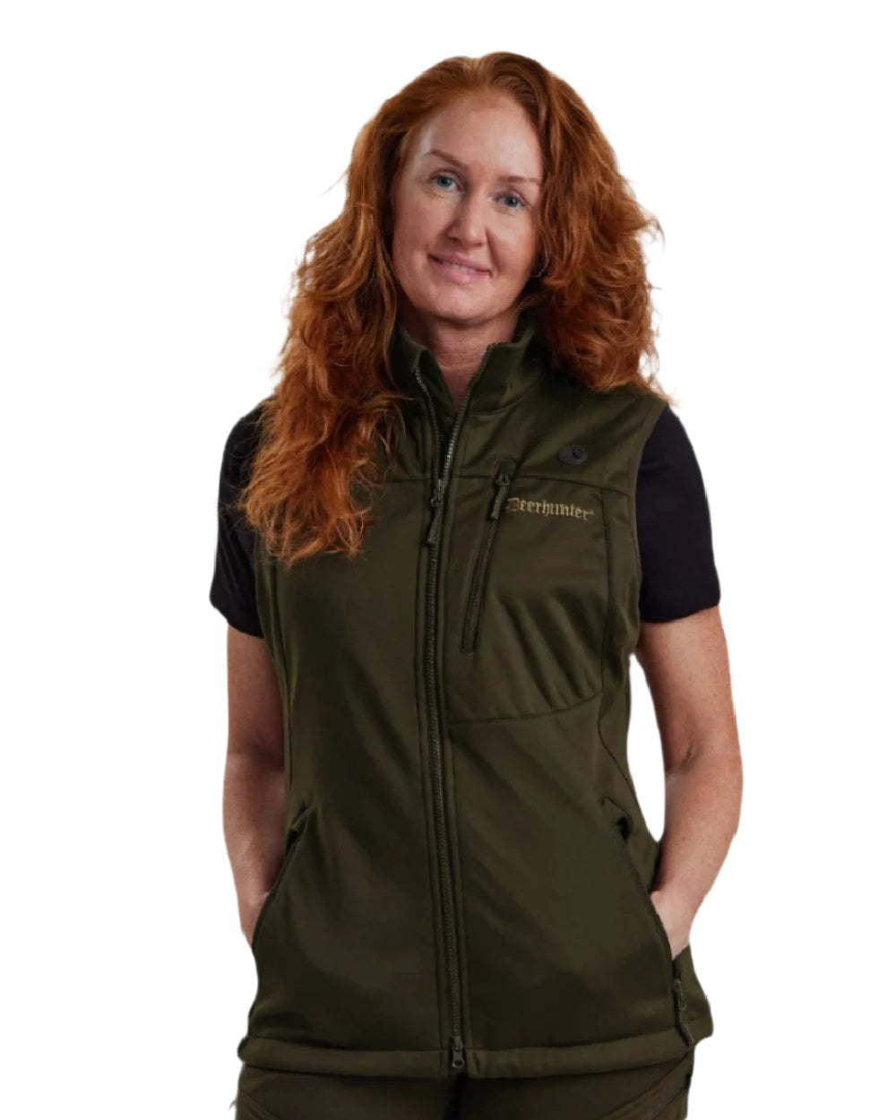 Art Green coloured Deerhunter Lady Excape Softshell Waistcoat on white background 