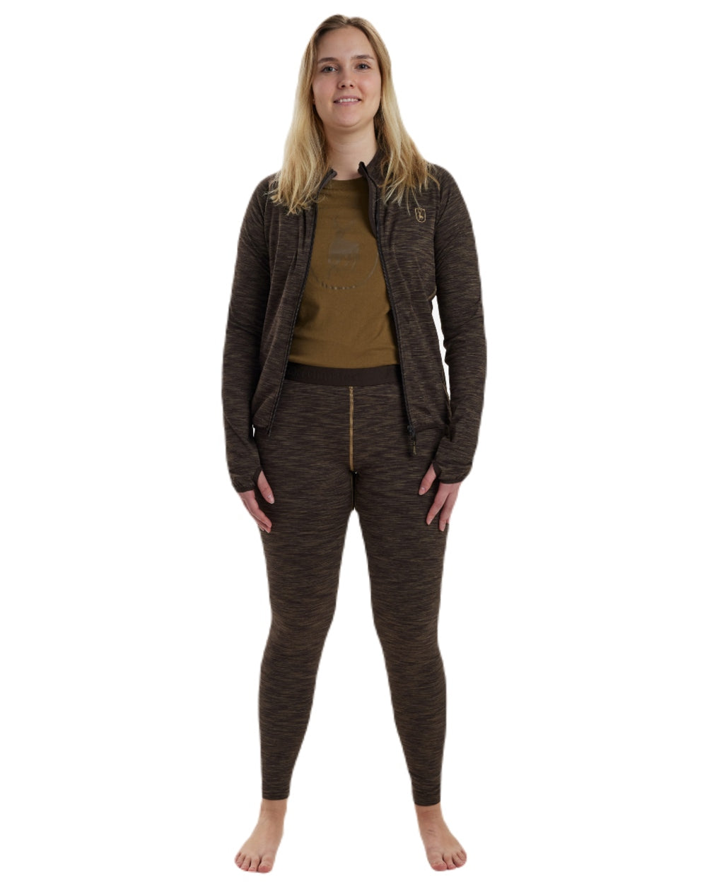 Brown Melange coloured Deerhunter Lady Insulated Leggings on white background 