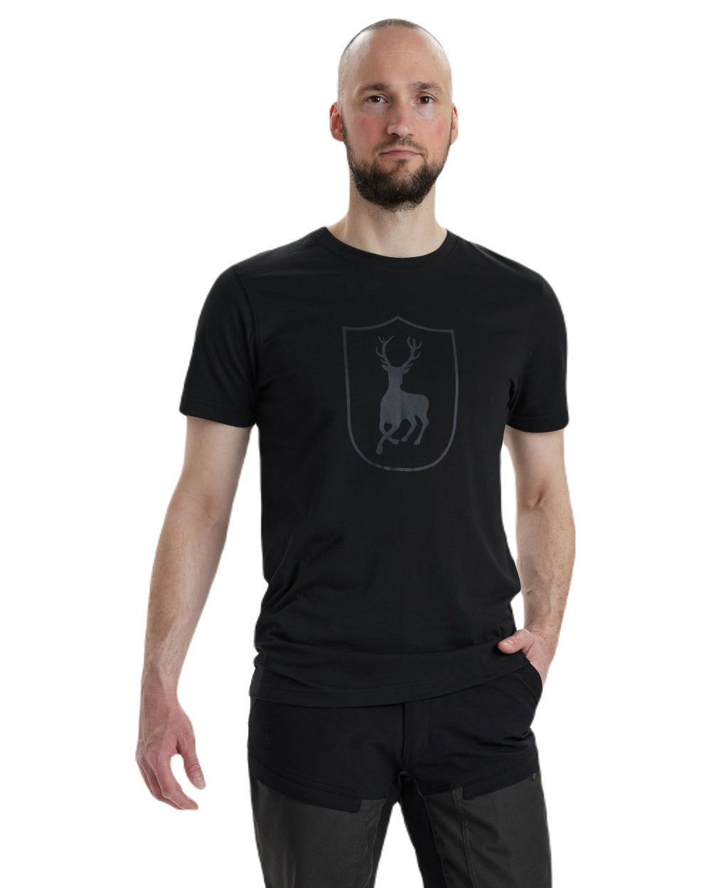 Black coloured Deerhunter Logo T-Shirt on white background 