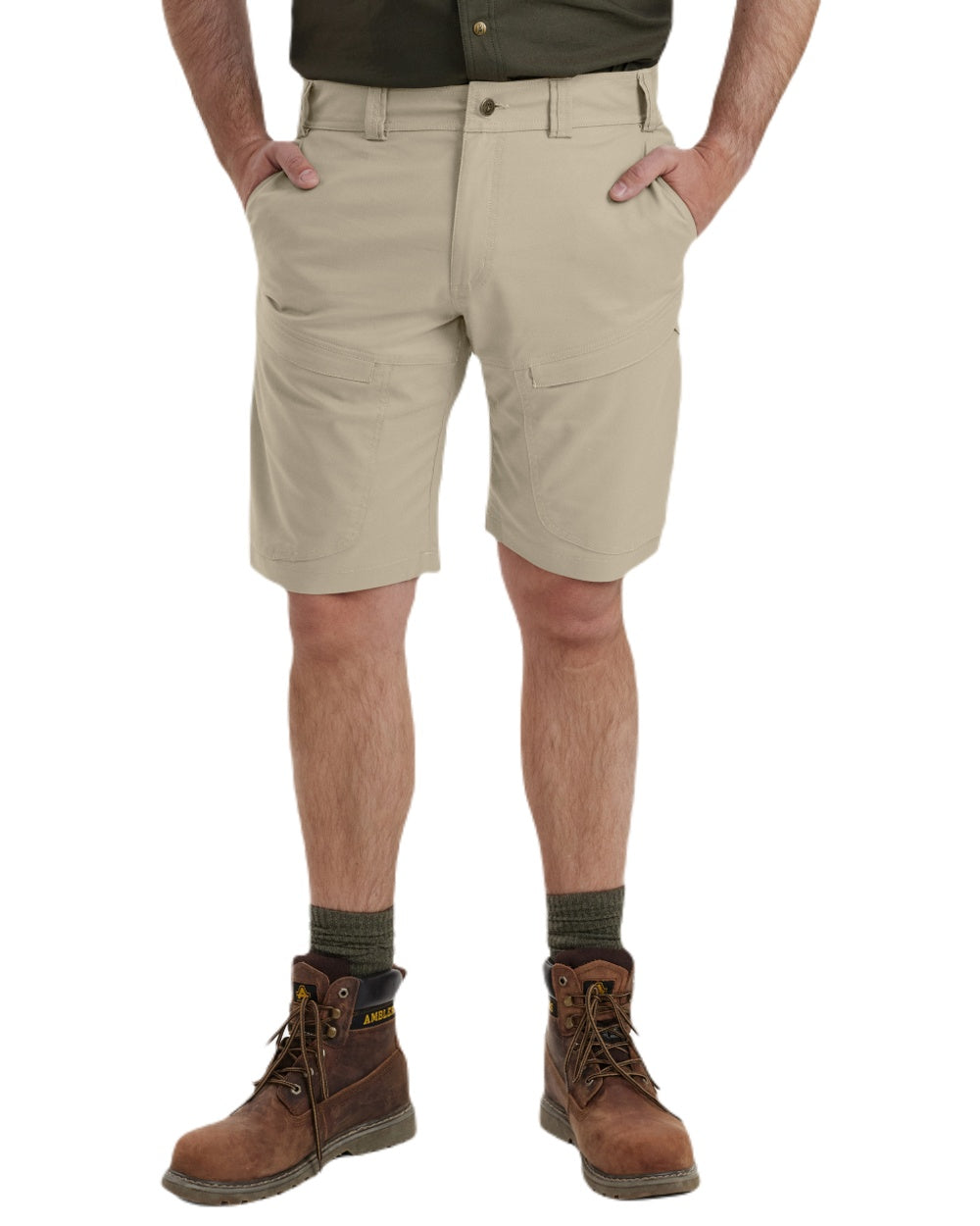 Beige coloured Deerhunter Matobo Shorts on white background 