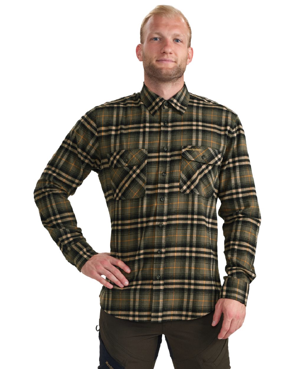 Green Check coloured Deerhunter Mens Carson Shirt on white background 