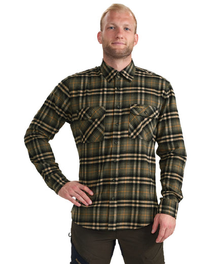 Green Check coloured Deerhunter Mens Carson Shirt on white background 