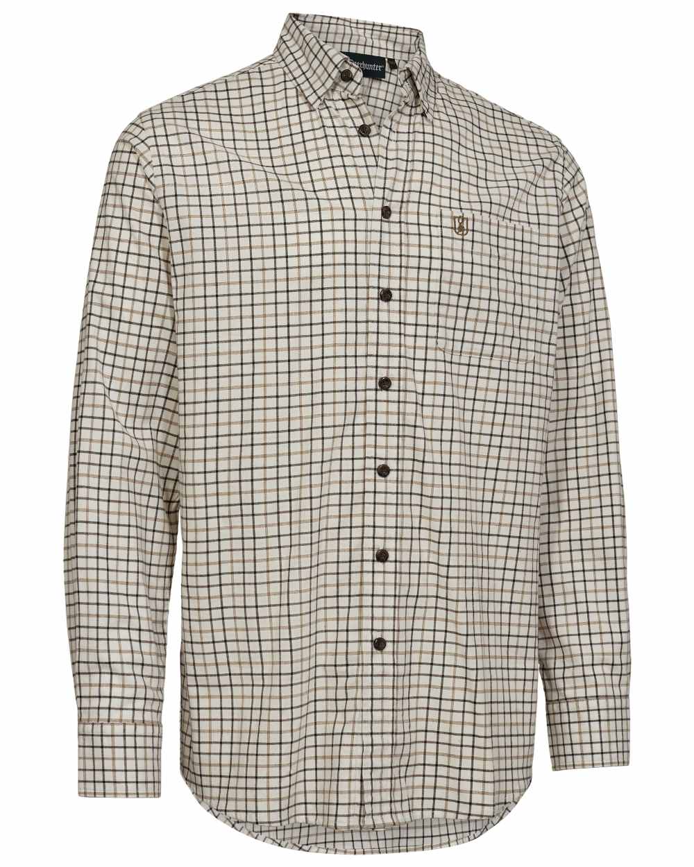 Beige Check coloured Deerhunter Gavin Shirt on white background 