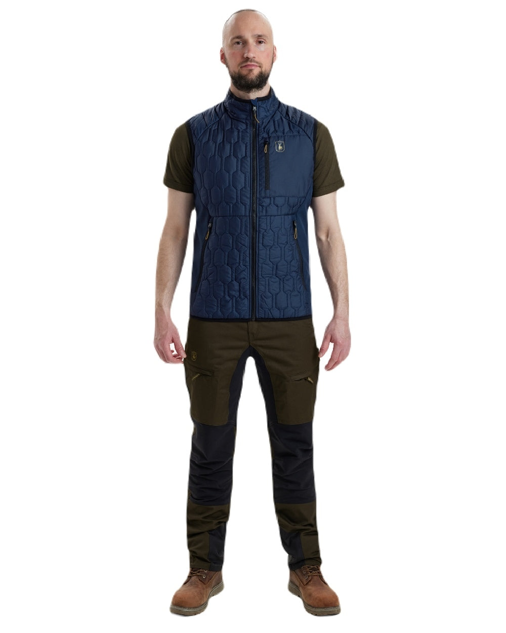 Dress Blue coloured Deerhunter Mossdale Quilted Waistcoat on white background 