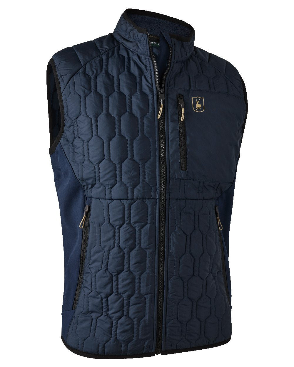 Dress Blue coloured Deerhunter Mossdale Quilted Waistcoat on white background 