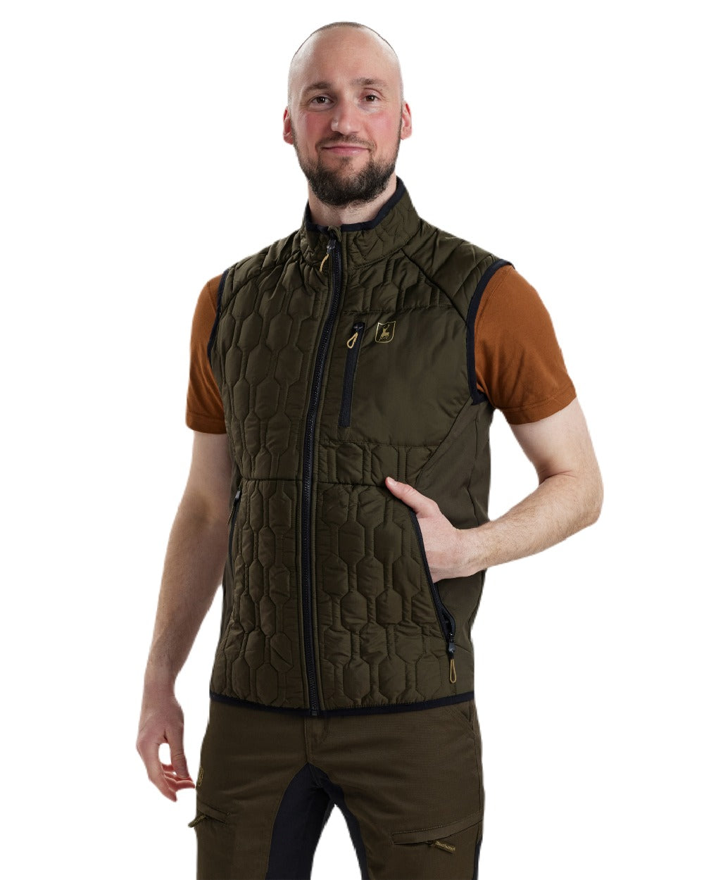 Forest Green coloured Deerhunter Mossdale Quilted Waistcoat on white background 