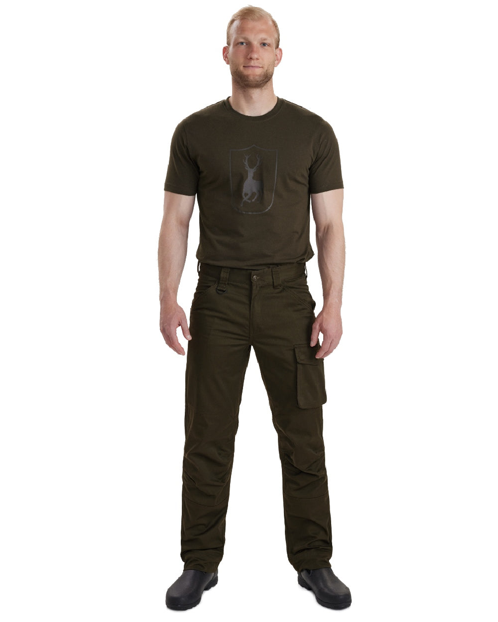 Adventure Green coloured Deerhunter Rogaland Trousers on white background 