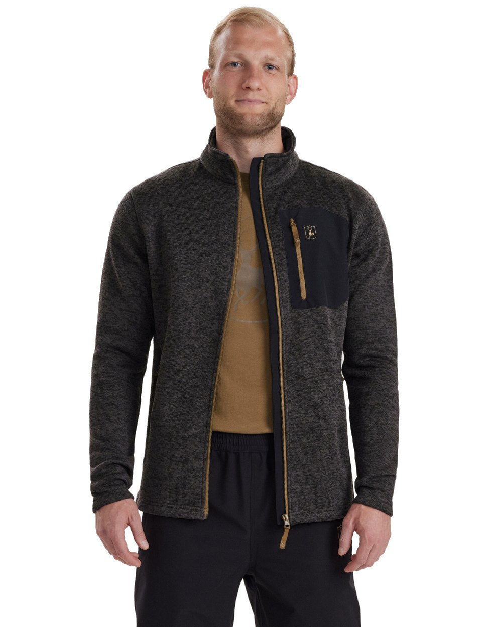 Dark Grey Melange coloured Deerhunter Sarek Knitted Jacket on white background 