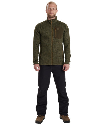 Olive Night Melange coloured Deerhunter Sarek Knitted Jacket on white background 