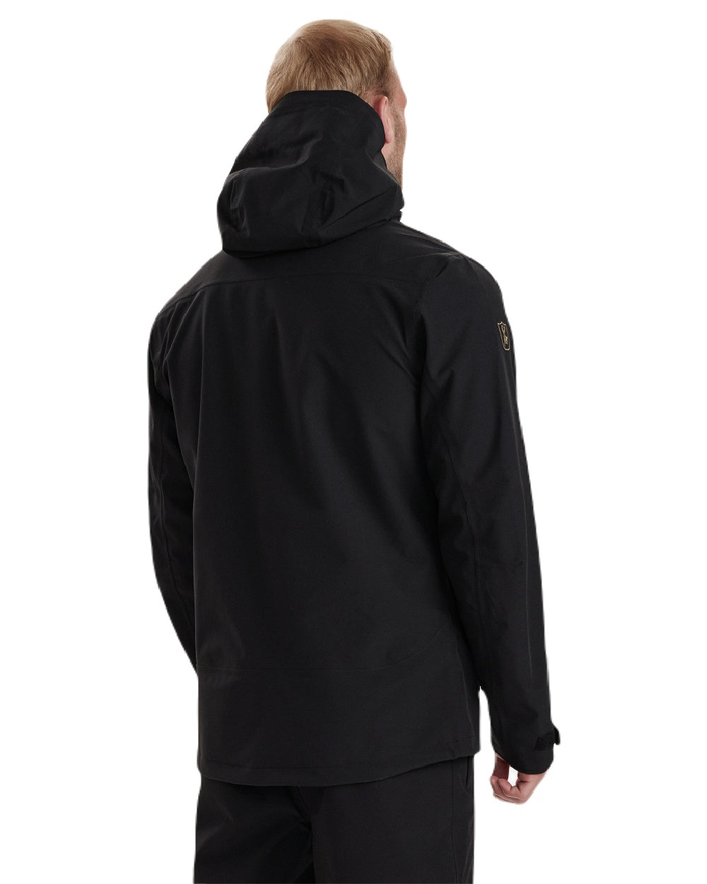 Black coloured Deerhunter Sarek Shell Jacket With Hood on white background 