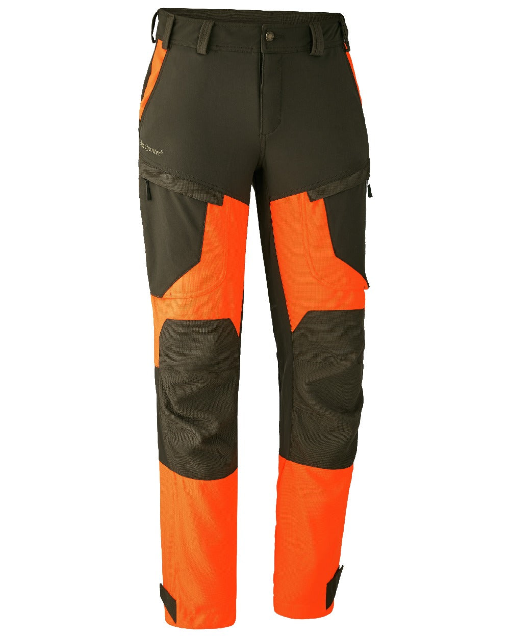 Orange coloured Deerhunter Strike Extreme Trousers on white background 