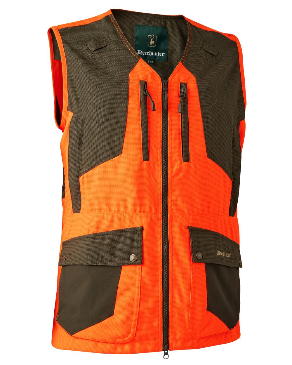 Orange coloured Deerhunter Strike Extreme Waistcoat on white background 