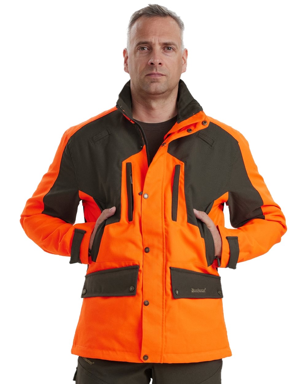 Orange coloured Deerhunter Strike Extreme Waterproof Jacket With Membrane on white background 