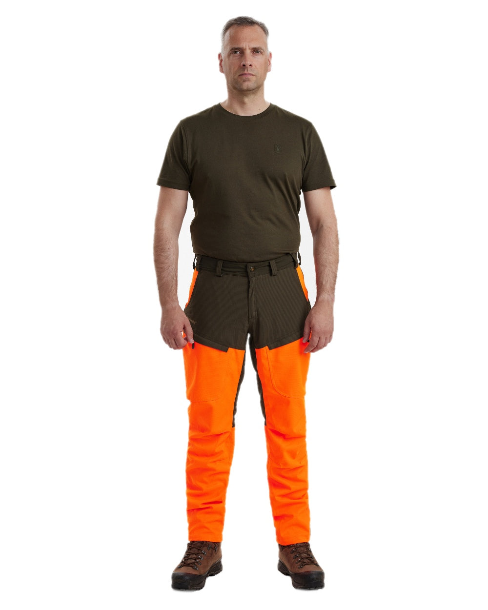 Orange coloured Deerhunter Strike Extreme Waterproof Trousers With Membrane on white background 