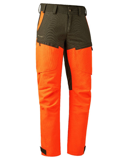 Orange coloured Deerhunter Strike Extreme Waterproof Trousers With Membrane on white background 