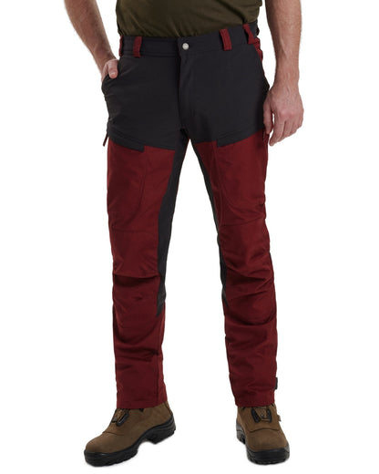 Oxblood Red coloured Deerhunter Strike Trousers on white background 