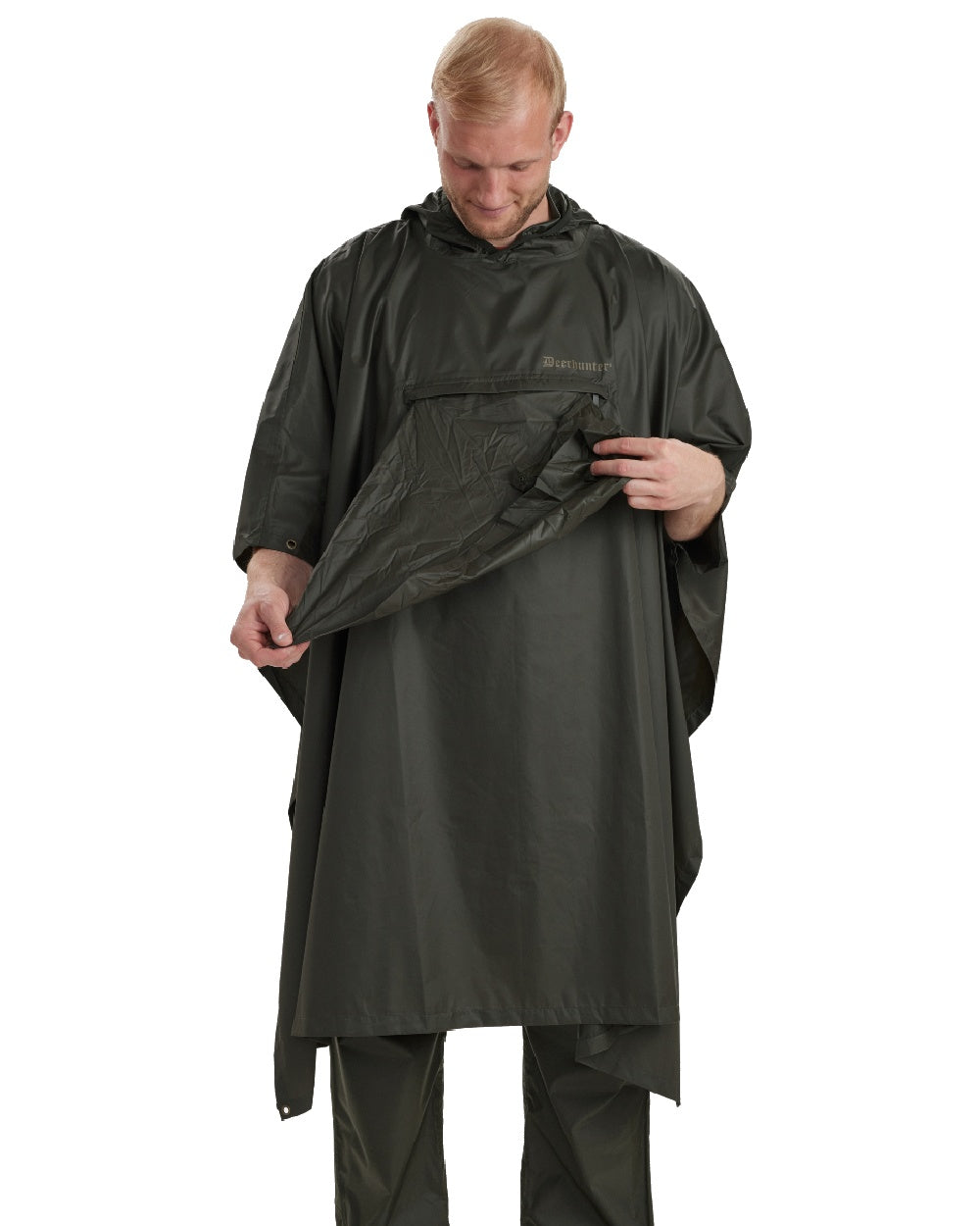 Timber coloured Deerhunter Survivor Rain Poncho on white background 
