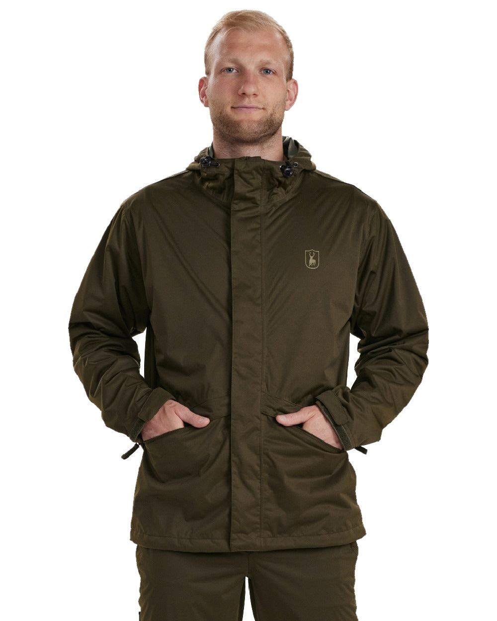 Tarmac Green coloured Deerhunter Thunder Lightweight Rain Jacket on white background 