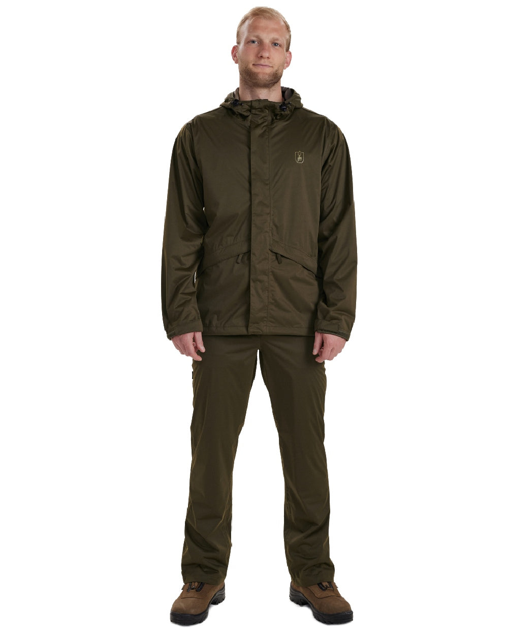 Tarmac Green coloured Deerhunter Thunder Lightweight Rain Jacket on white background 