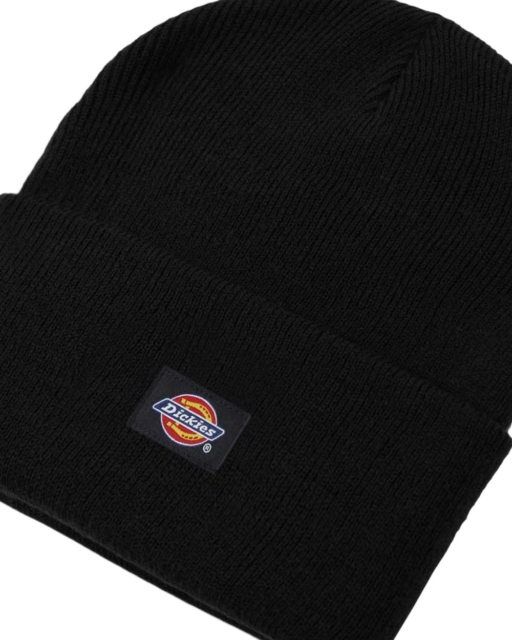 Black coloured Dickies Acrylic Cuffed Beanie on white background 