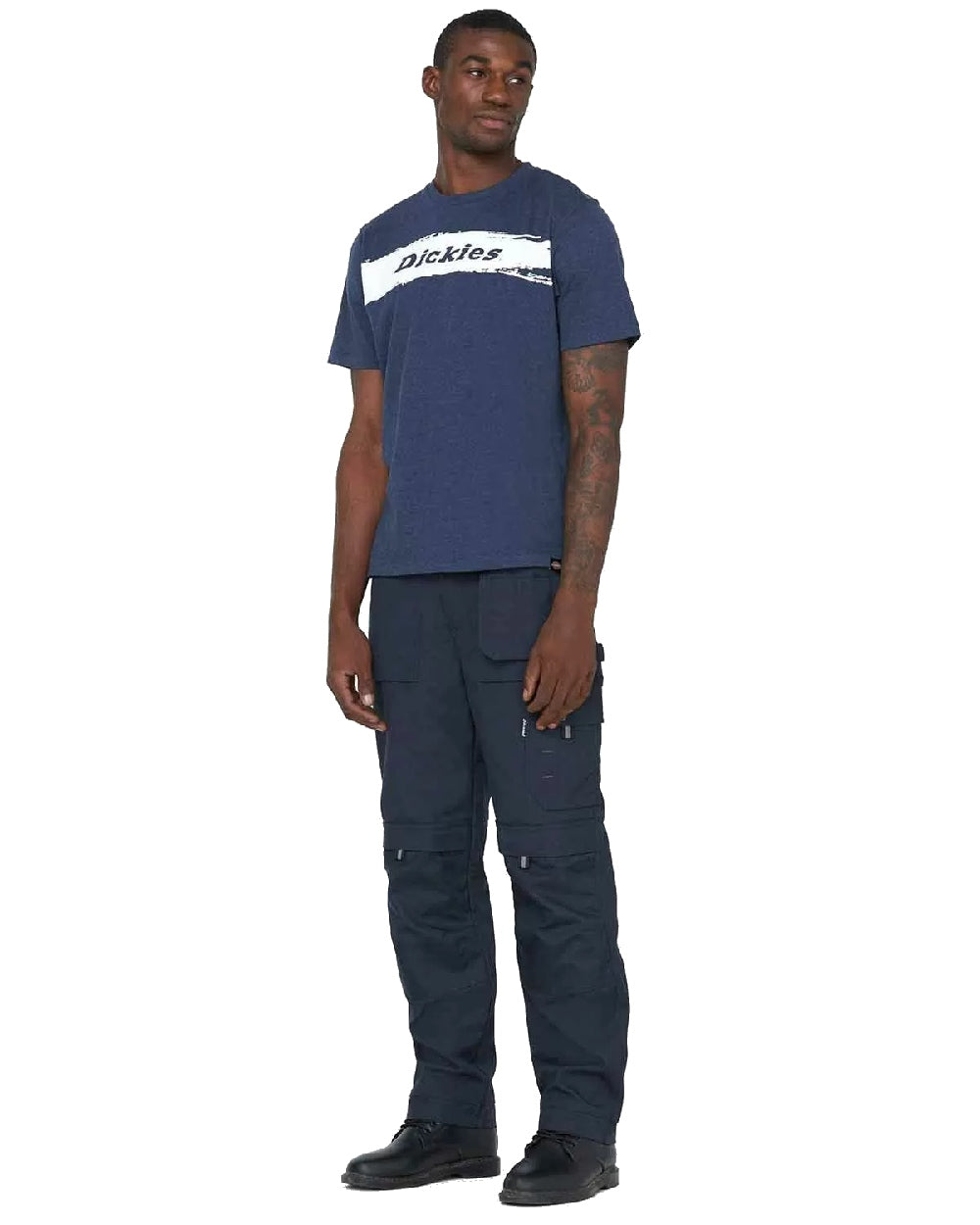 Navy coloured Dickies Eisenhower Multi Pocket Trousers on white background 