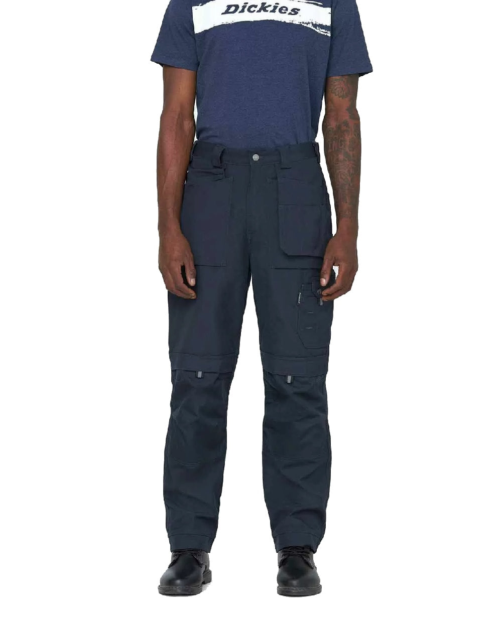 Navy coloured Dickies Eisenhower Multi Pocket Trousers on white background 