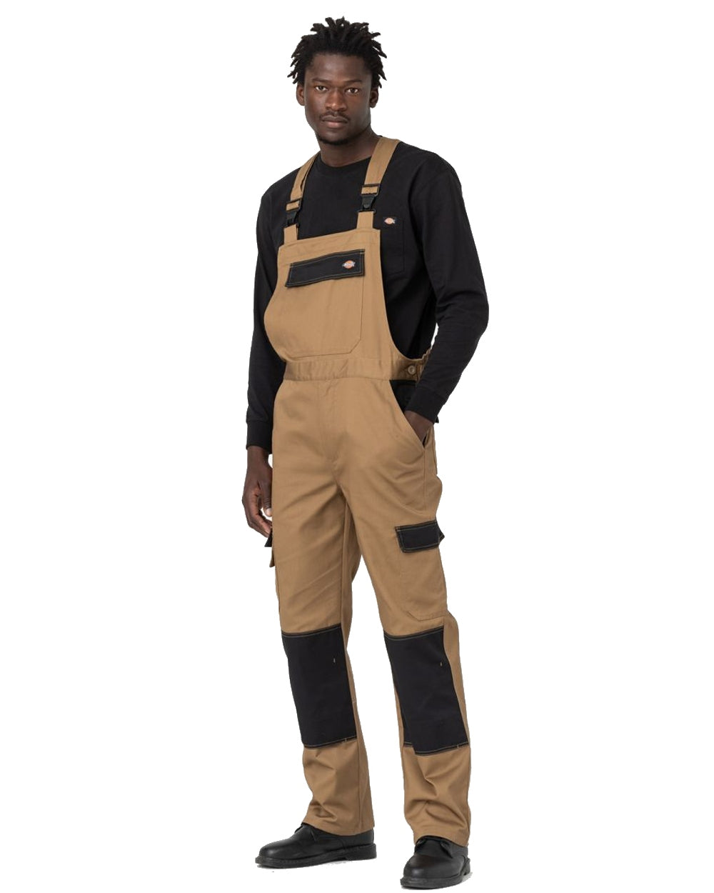 Khaki coloured Dickies Everyday Bib and Brace on white background 