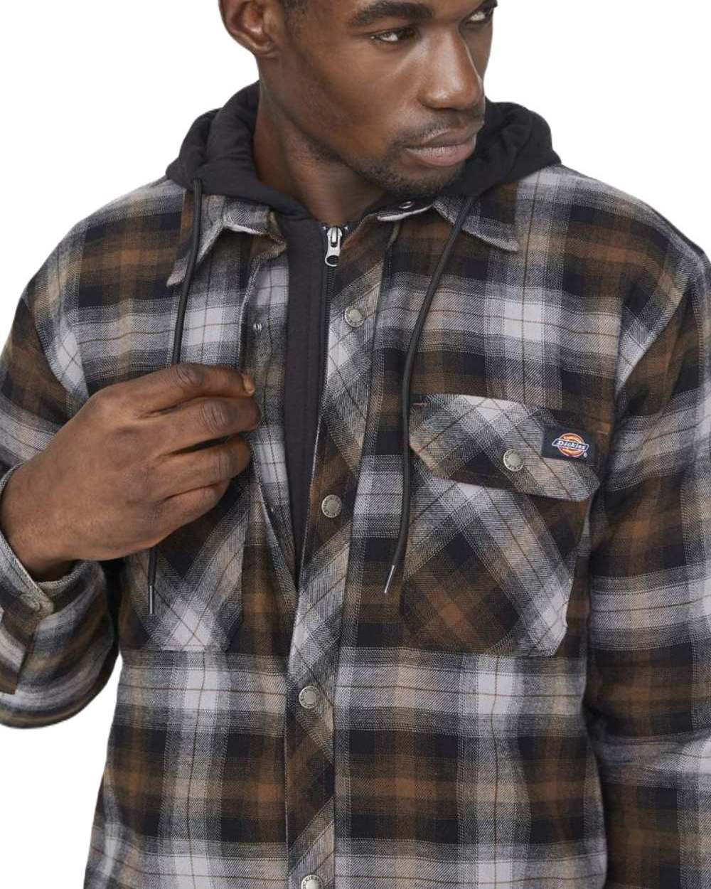 Black Timber Dickies Fleece Hood Flannel Shirt Jacket on white background 