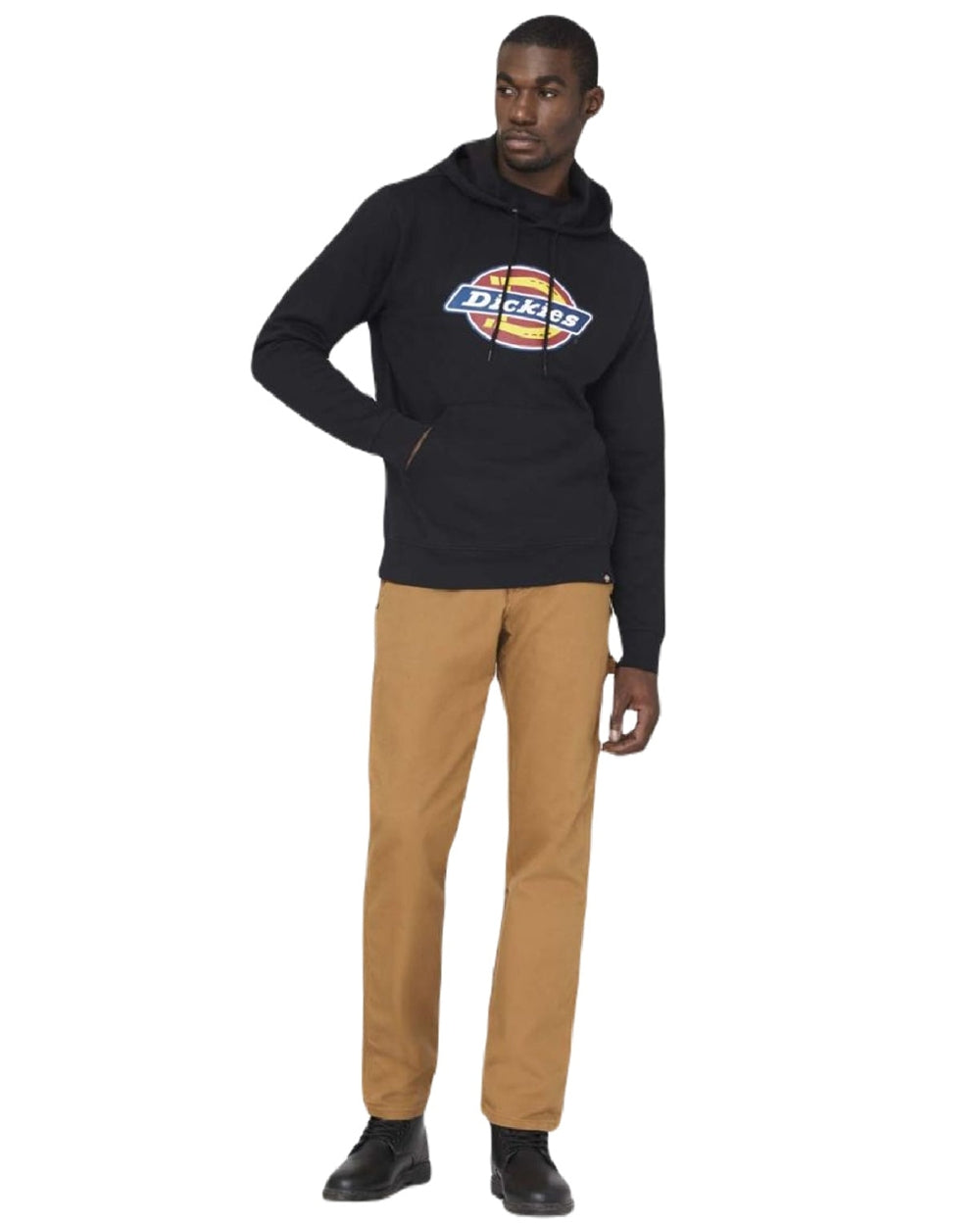 Black coloured Dickies Logo Graphic Fleece Hoodie on white background 