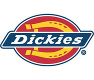 Dickies Workwear. Red background for golden horseshoe with Dickies text overlay.