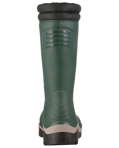 Heritage Green Black coloured Dunlop Blizzard Wellingtons on white background 