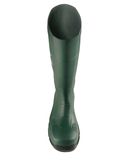 Heritage Green Coloured Dunlop JobGuard Full Safety Wellingtons on white background 