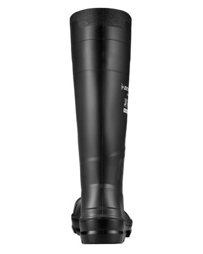 Black Coloured Dunlop Work-It Full Safety Wellingtons on white background 