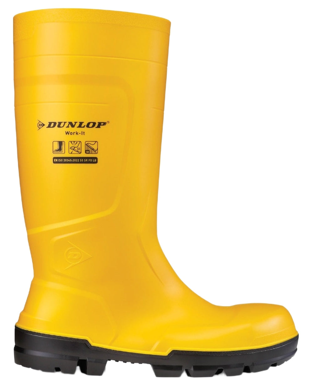 Yellow Coloured Dunlop Work-It Full Safety Wellingtons on white background 