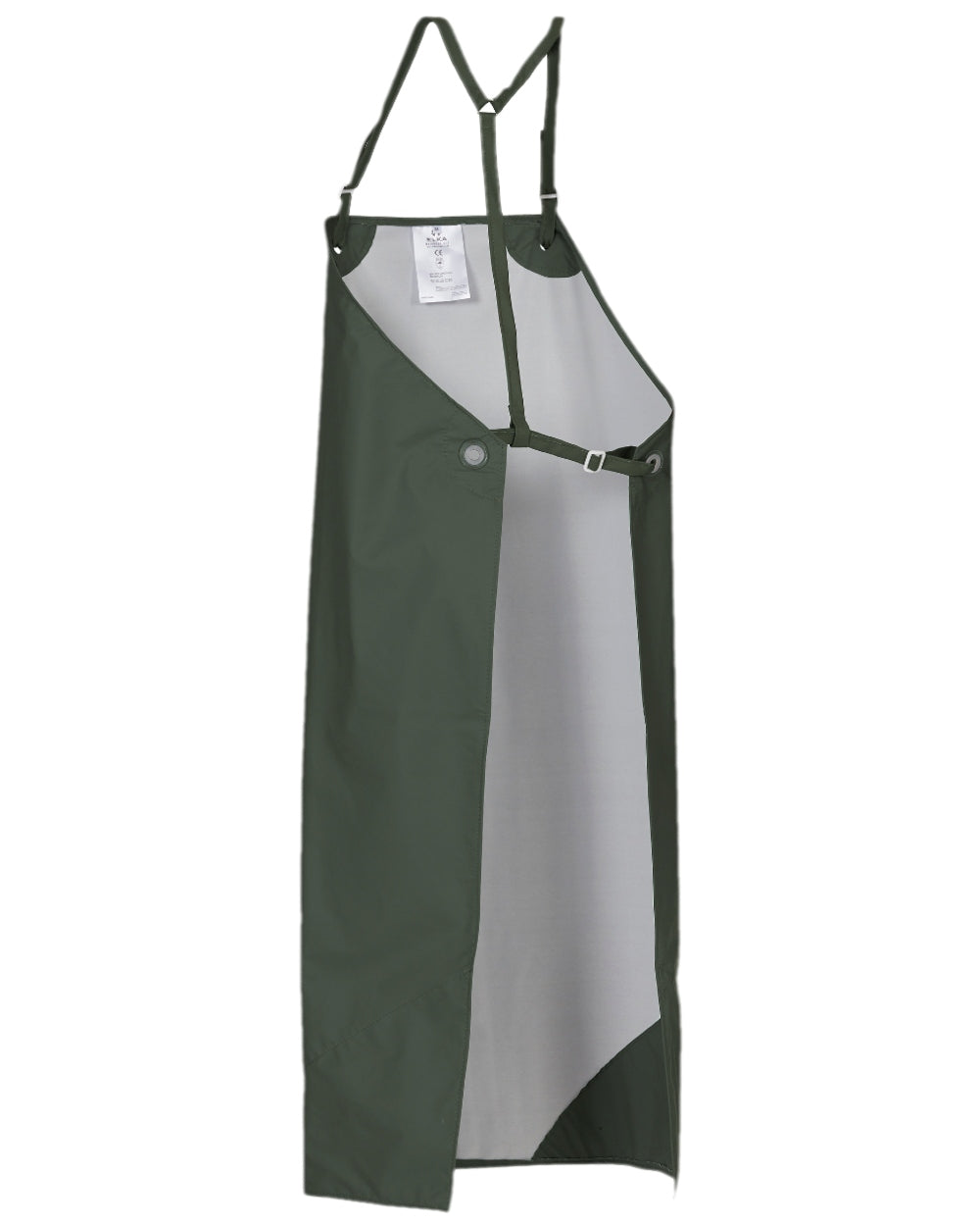 Olive Coloured Elka Apron With Loops For Braces on white background 