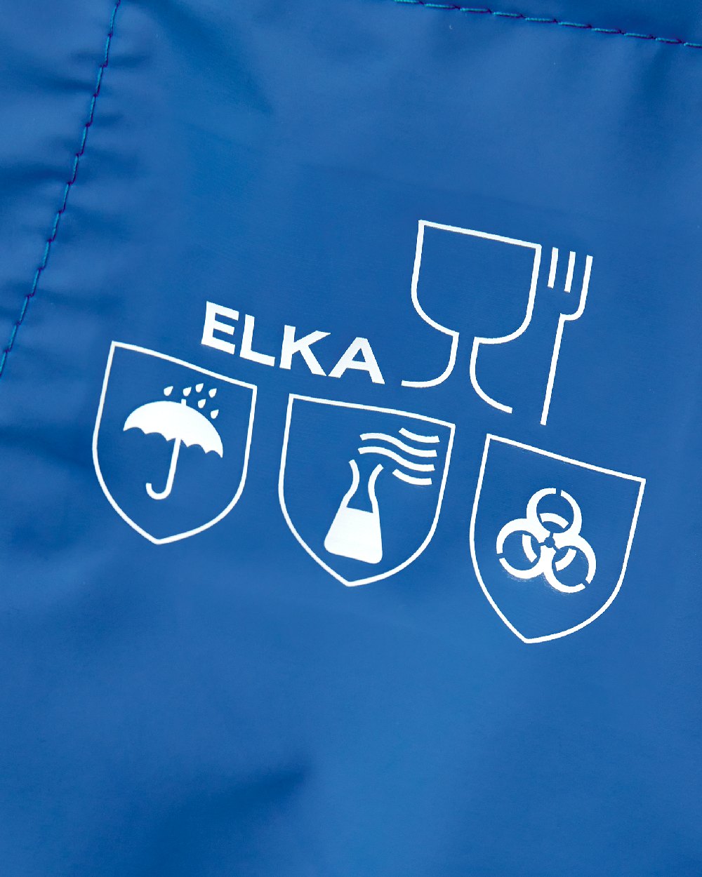 Cobalt Coloured Elka Food Apron With String Glass &amp; Fork on white background 