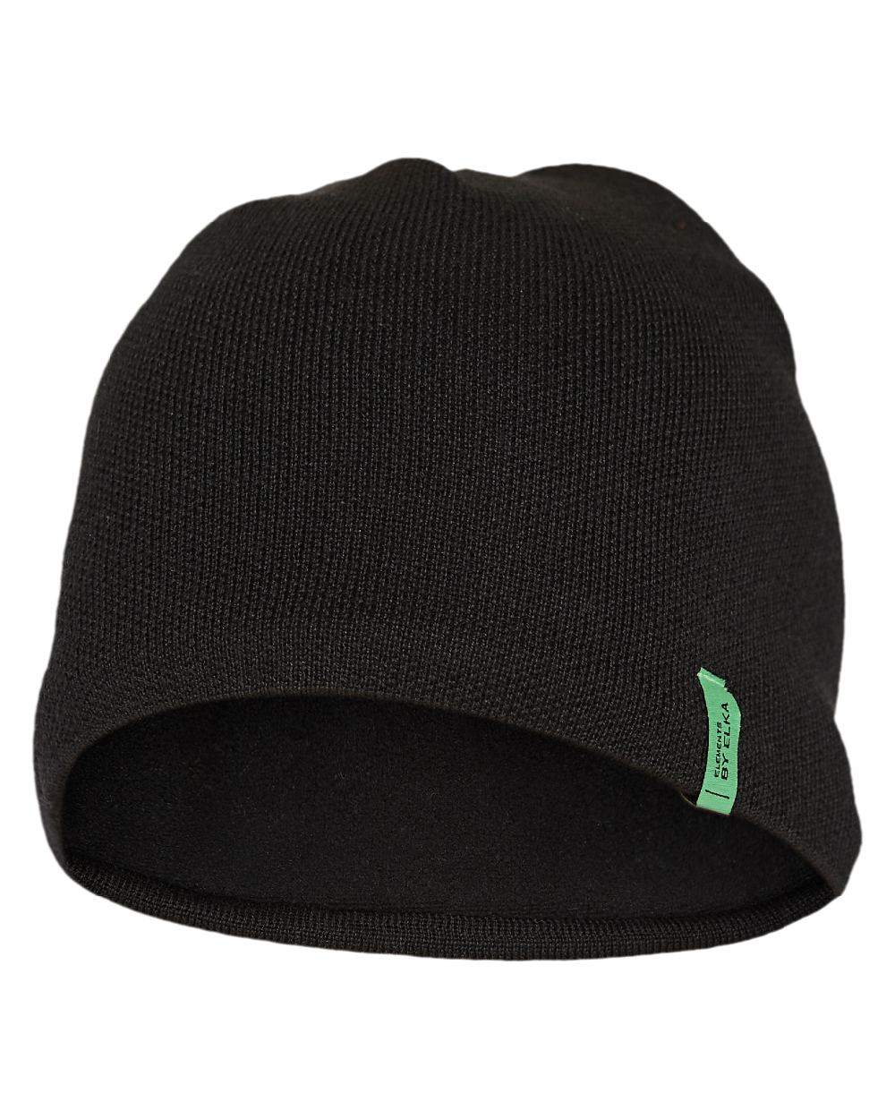 Black Coloured Elka Knitted Beanie/ Hat on white background 