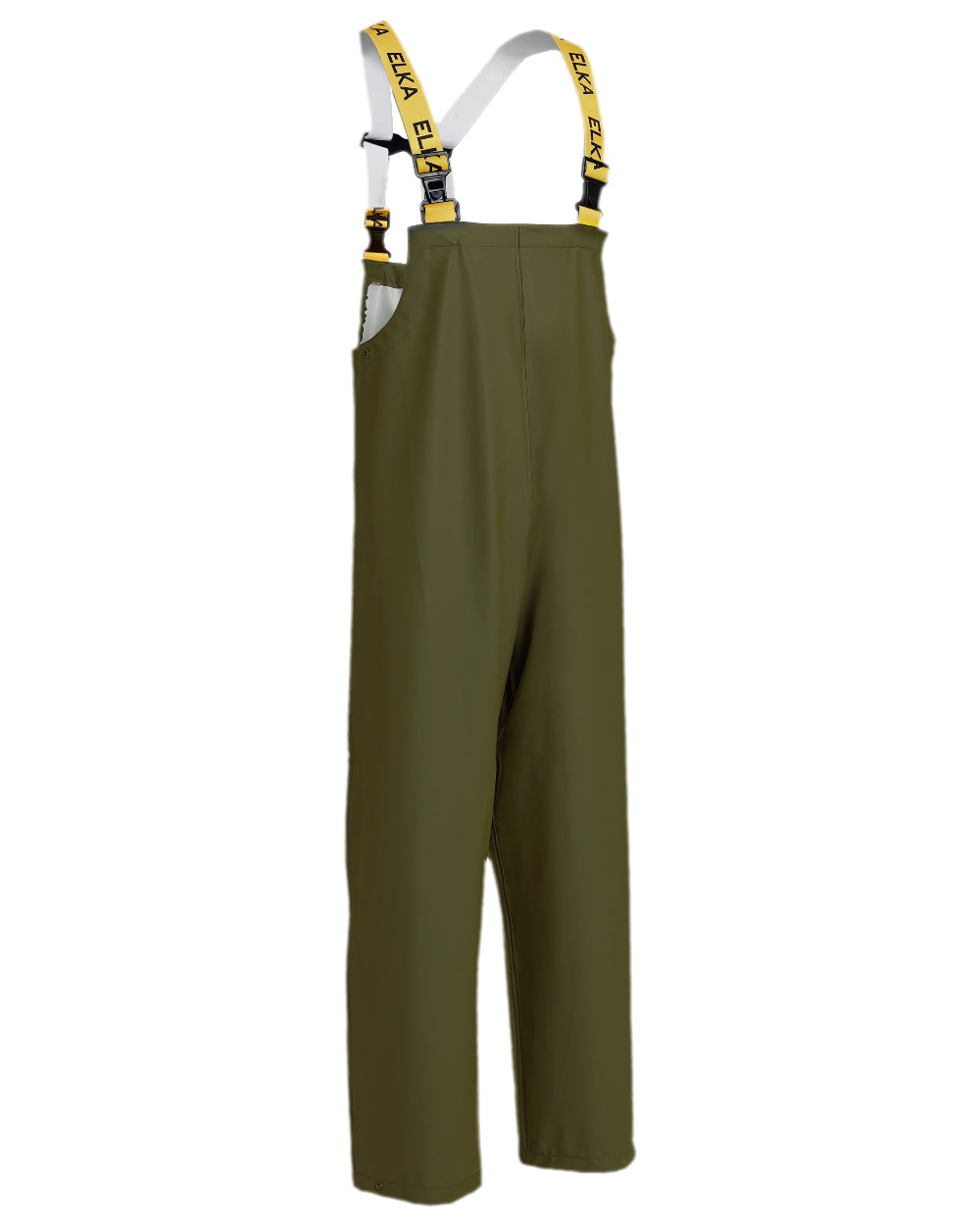 Olive Coloured Elka Mens Bib &amp; Brace on white background 