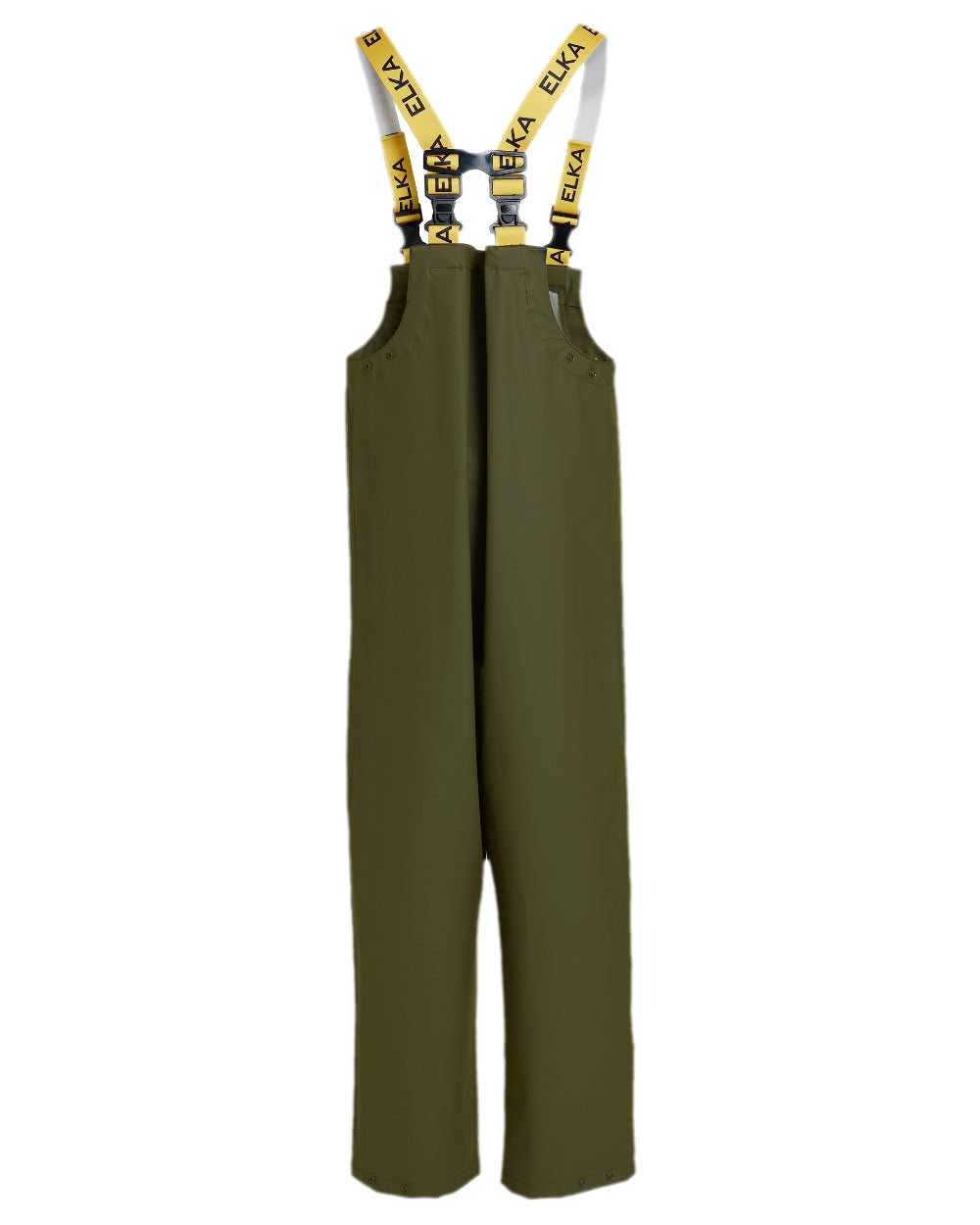 Olive Coloured Elka Mens Bib &amp; Brace on white background 