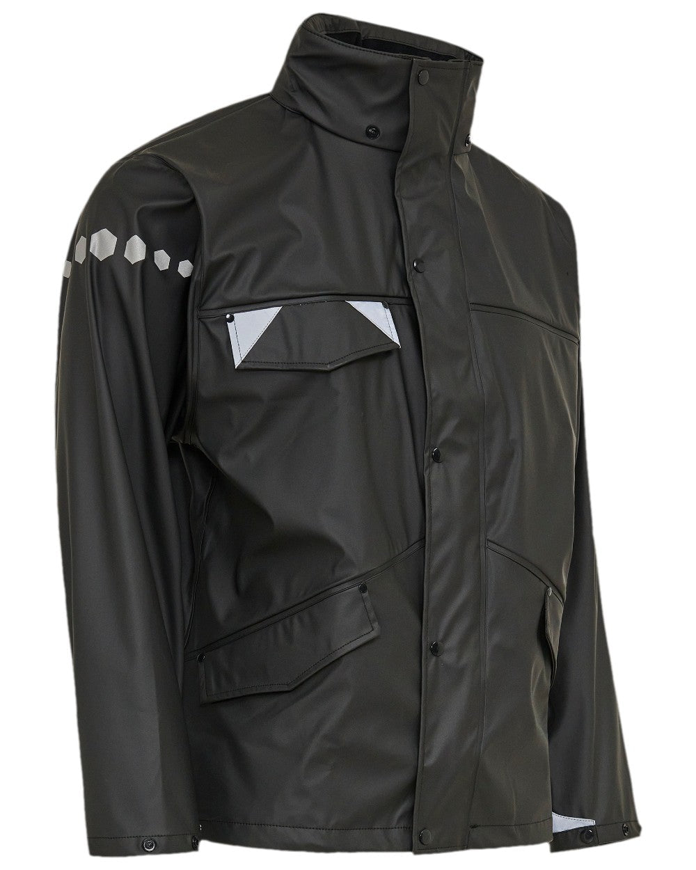 Black Coloured Elka Mens Dry Zone D-Lux PU Rain Jacket on white background 