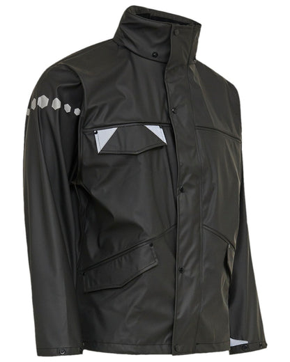 Black Coloured Elka Mens Dry Zone D-Lux PU Rain Jacket on white background 