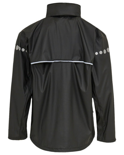 Black Coloured Elka Mens Dry Zone D-Lux PU Rain Jacket on white background 