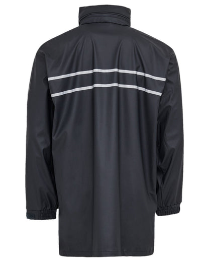 Navy Coloured Elka Mens Dry Zone D-Lux PU Long Rain Jacket on white background 